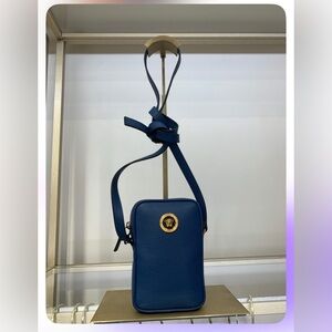 Versace Blue Small Crossbody Camera  Bag with Gold Accents